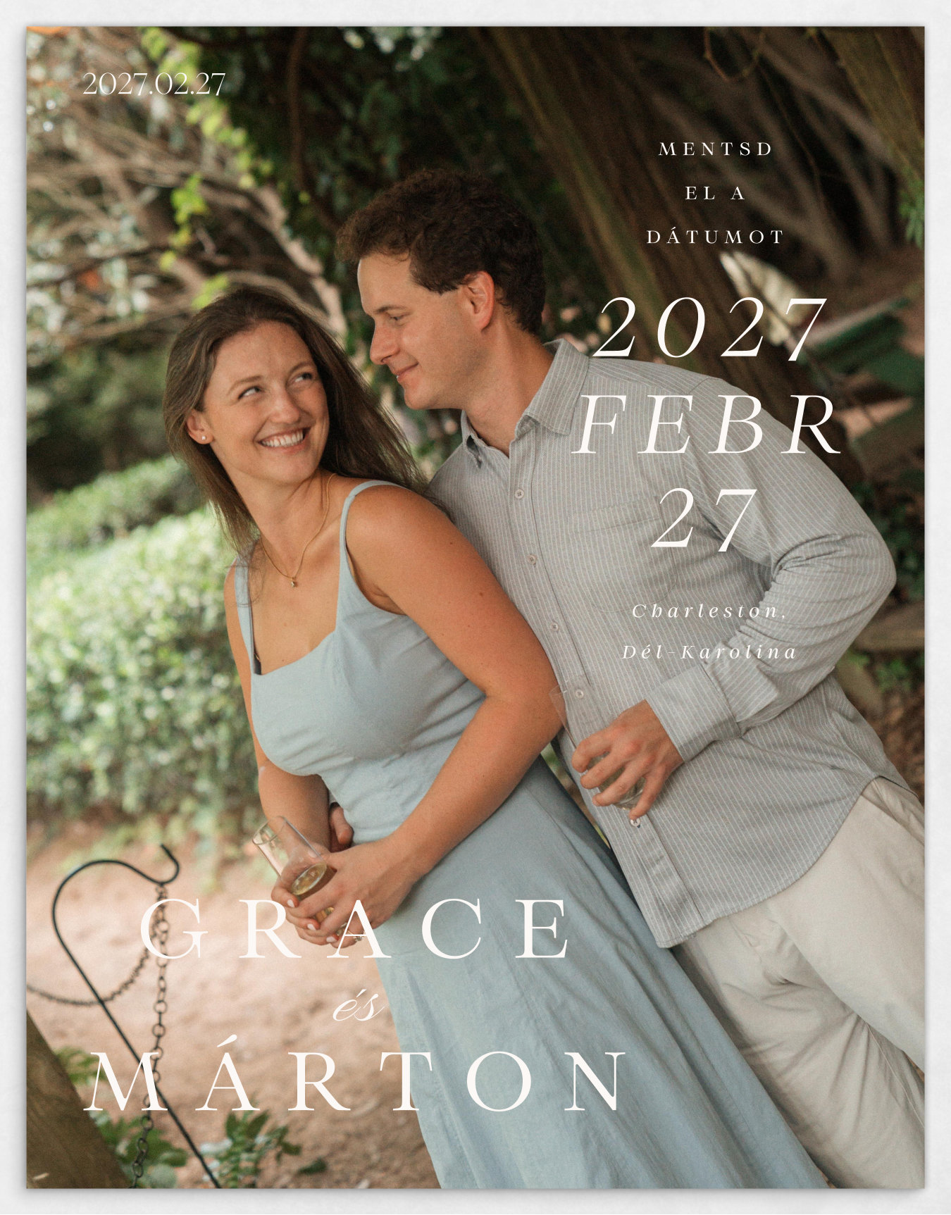 Jegyezd fel a dátumot &mdash; Grace és Márton, 2027. február 27., Charleston, Dél-Karolina